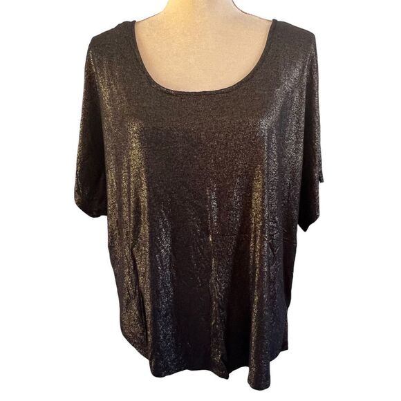 Juicy Couture Shimmering Metallic Short Sleeve Top with Open Back Detail Blouse - Picture 13 of 14